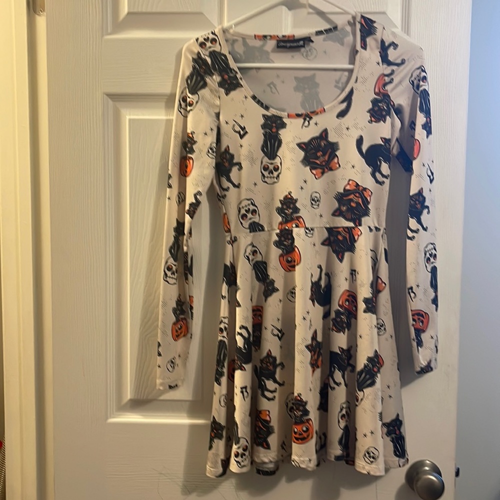 Sourpuss Halloween Print Mini Dress - White and Black